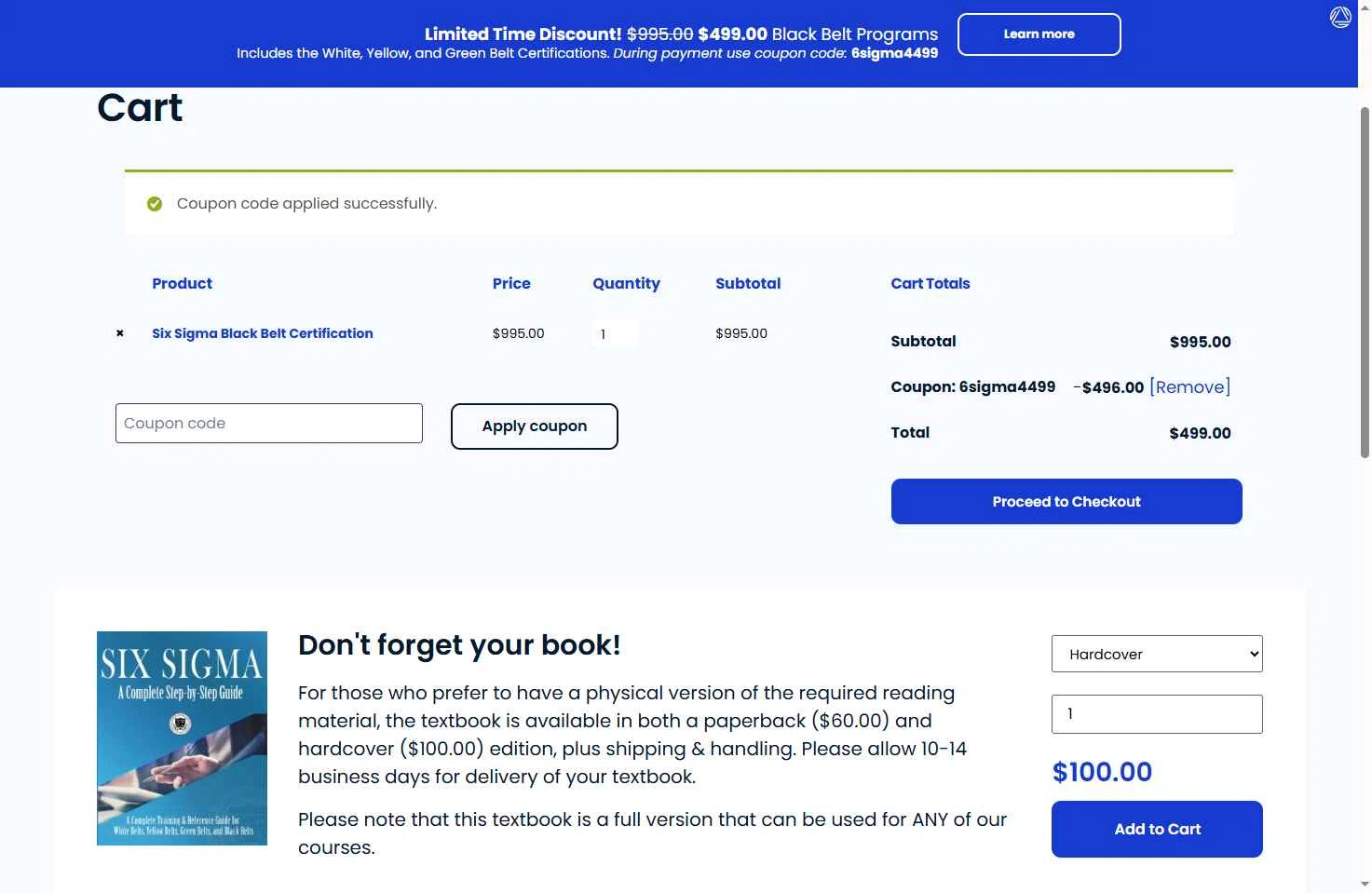Six Sigma Online checkout page showing Six Sigma Online promo code box | Screenshot taken by SimplyCodes community member on Aug 22, 2025