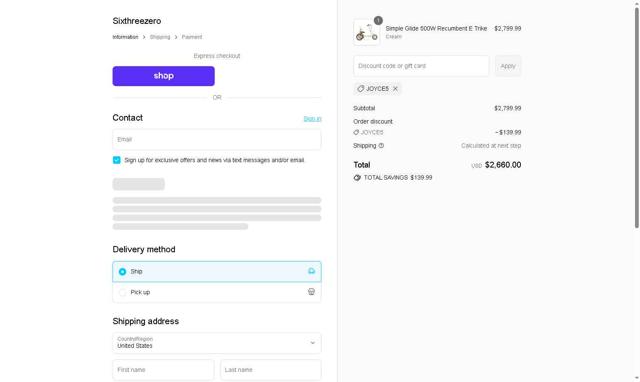 Sixthreezero Bike Co. checkout page showing Sixthreezero Bike Co. promo code box | Screenshot taken by SimplyCodes community member on Sep 10, 2025