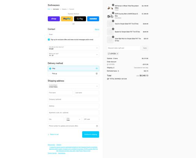 Sixthreezero Bike Co. checkout page showing Sixthreezero Bike Co. promo code box | Screenshot taken by SimplyCodes community member on Sep 14, 2025