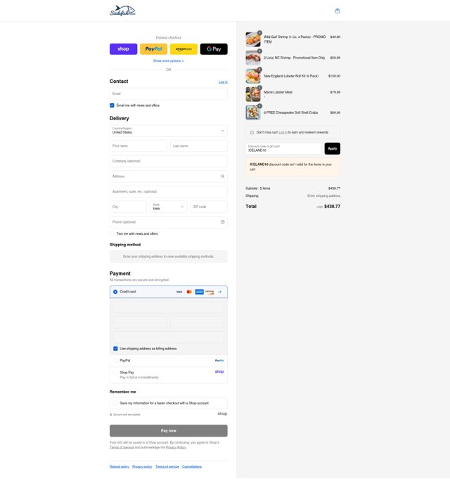 Sizzlefish checkout page showing Sizzlefish discount code box | Screenshot taken by SimplyCodes community member on Sep 5, 2025
