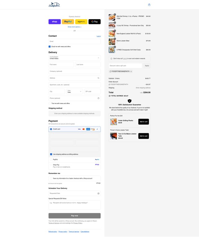 Sizzlefish checkout page showing Sizzlefish discount code box | Screenshot taken by SimplyCodes community member on Sep 5, 2025