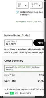 San Jose Sharks Shop coupon verification screenshot