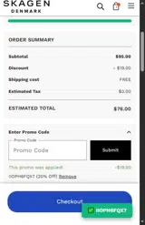Skagen coupon verification screenshot
