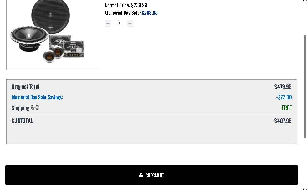 Skar Audio checkout page showing Skar Audio discount code box | Screenshot taken by SimplyCodes community member on Jun 4, 2025