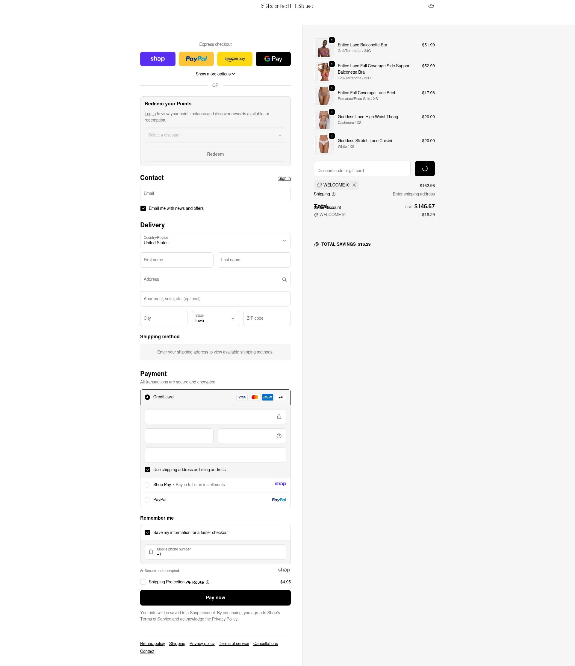 Skarlett Blue checkout page showing Skarlett Blue promo code box | Screenshot taken by SimplyCodes community member on Dec 31, 2025