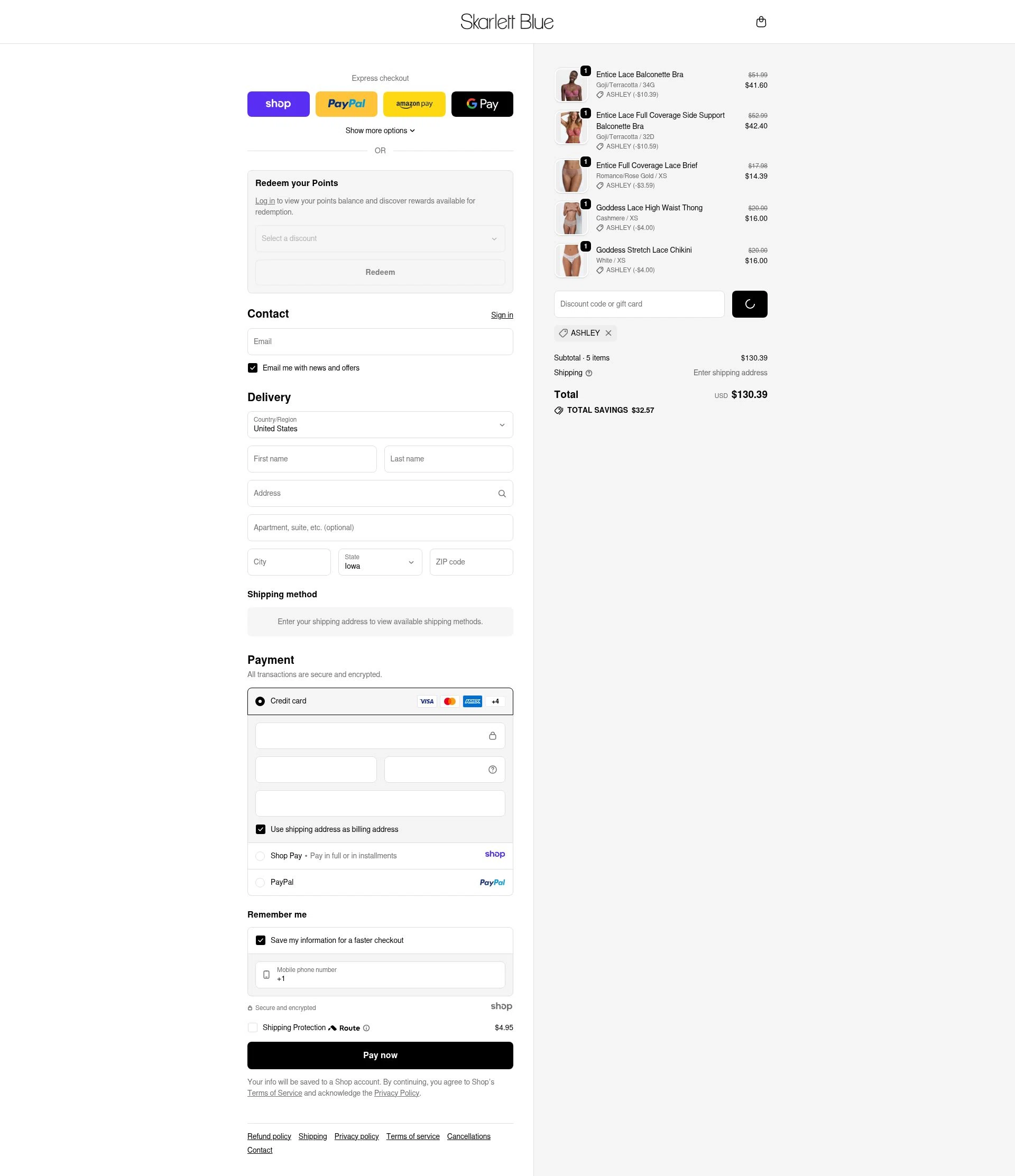 Skarlett Blue checkout page showing Skarlett Blue promo code box | Screenshot taken by SimplyCodes community member on Dec 31, 2025