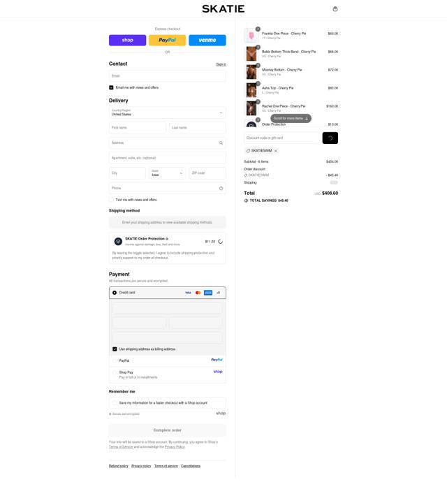 Skatie checkout page showing Skatie discount code box | Screenshot taken by SimplyCodes community member on Sep 12, 2025