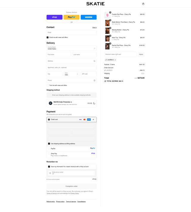Skatie checkout page showing Skatie discount code box | Screenshot taken by SimplyCodes community member on Sep 12, 2025