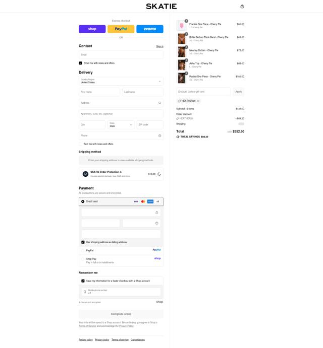 Skatie checkout page showing Skatie discount code box | Screenshot taken by SimplyCodes community member on Sep 12, 2025