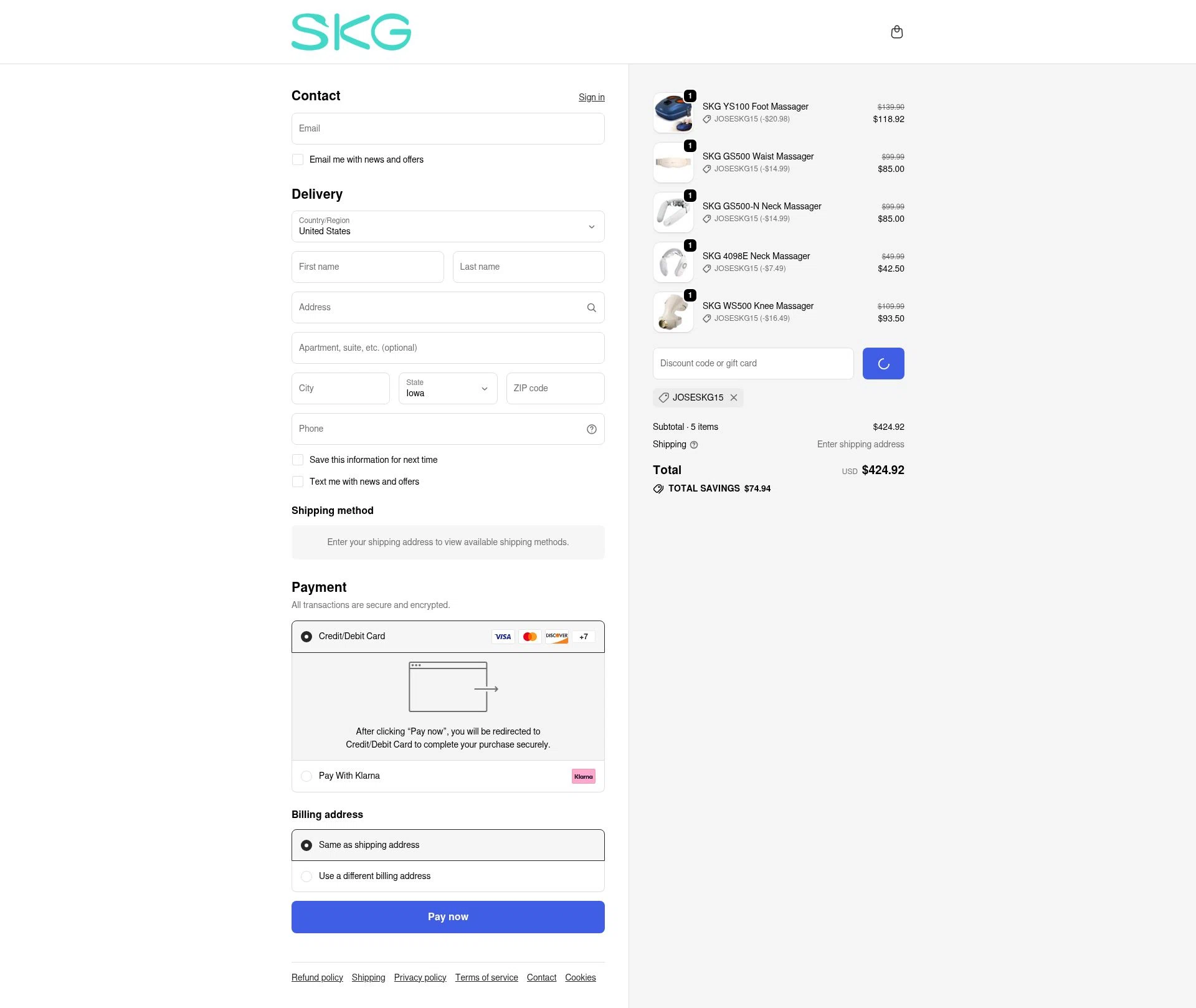 SKG checkout page showing SKG promo code box | Screenshot taken by SimplyCodes community member on Dec 26, 2025
