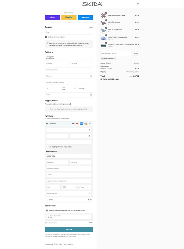 Skida checkout page showing Skida discount code box | Screenshot taken by SimplyCodes community member on Aug 29, 2025