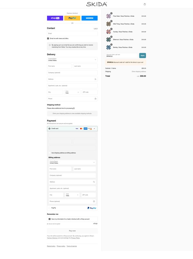 Skida checkout page showing Skida discount code box | Screenshot taken by SimplyCodes community member on Aug 11, 2025
