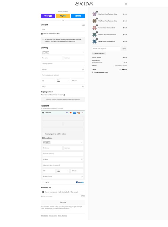 Skida checkout page showing Skida discount code box | Screenshot taken by SimplyCodes community member on Aug 7, 2025
