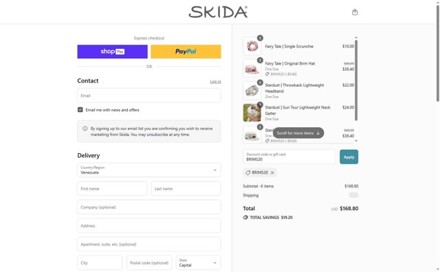 Skida checkout page showing Skida discount code box | Screenshot taken by SimplyCodes community member on Aug 10, 2025