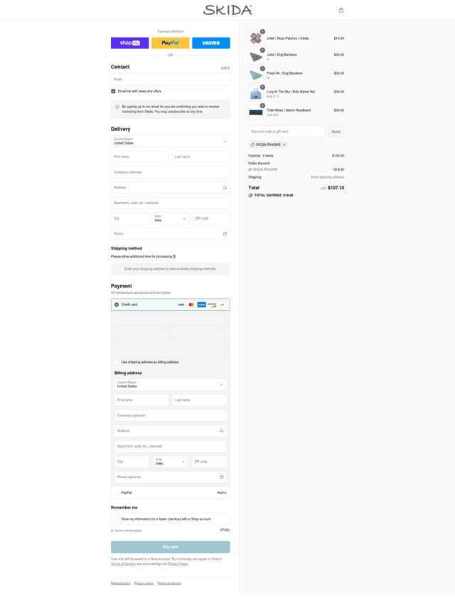 Skida checkout page showing Skida discount code box | Screenshot taken by SimplyCodes community member on Aug 24, 2025