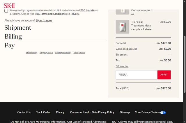 SK-II checkout page showing SK-II promo code box | Screenshot taken by SimplyCodes community member on Jul 27, 2025