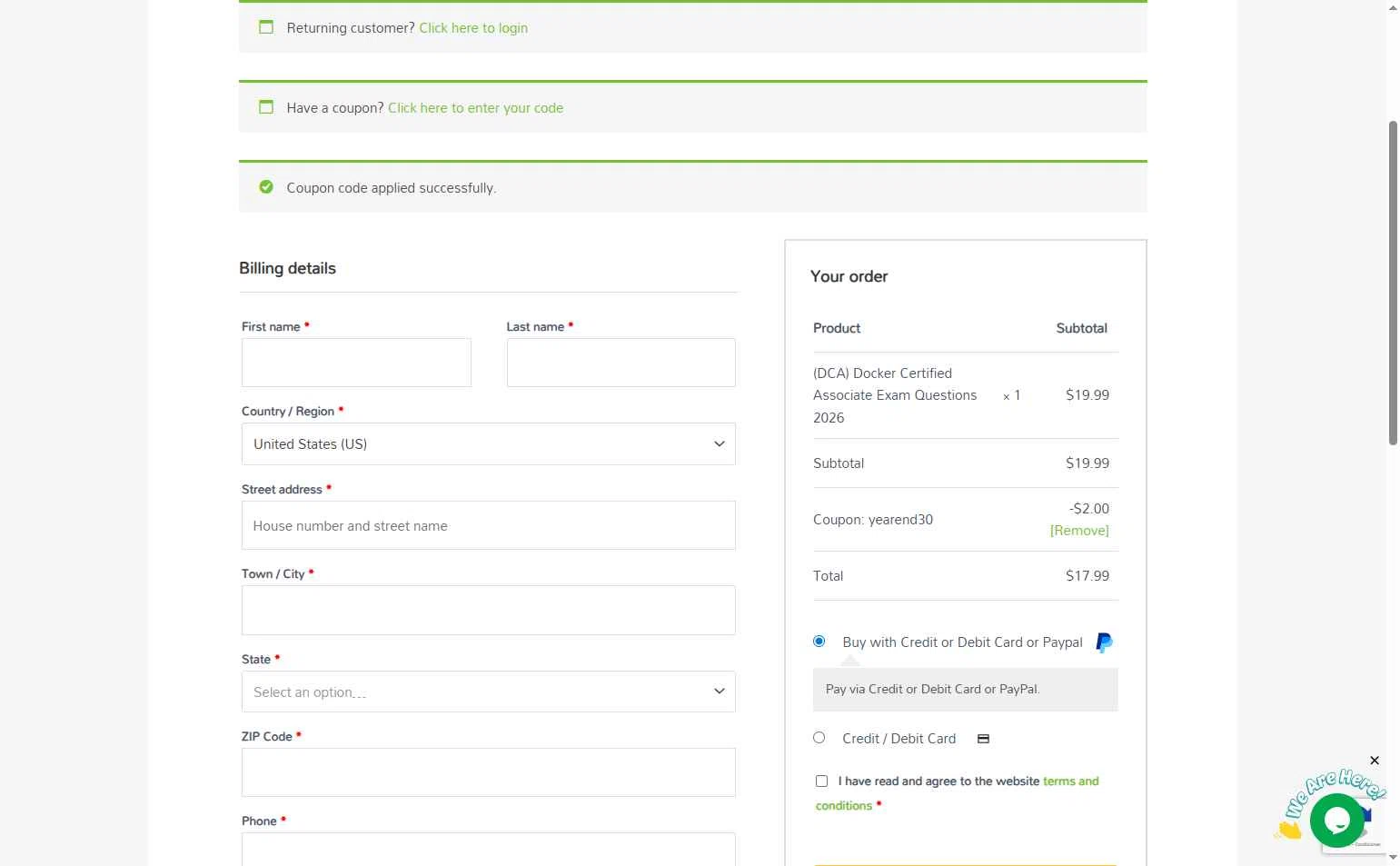 SkillCertPro checkout page showing SkillCertPro discount code box | Screenshot taken by SimplyCodes community member on Jan 9, 2026