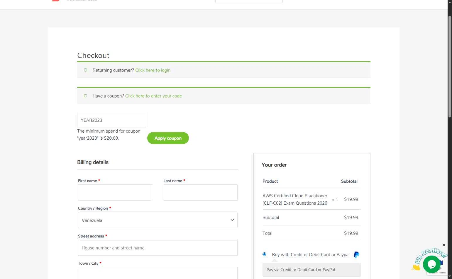 SkillCertPro checkout page showing SkillCertPro discount code box | Screenshot taken by SimplyCodes community member on Jan 24, 2026