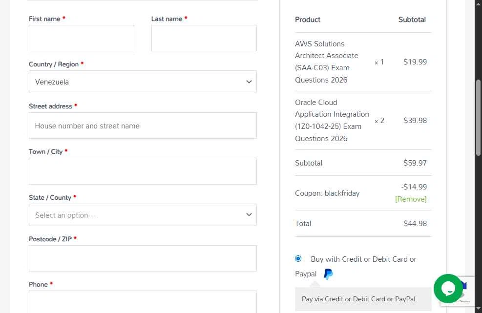SkillCertPro checkout page showing SkillCertPro discount code box | Screenshot taken by SimplyCodes community member on Jan 31, 2026