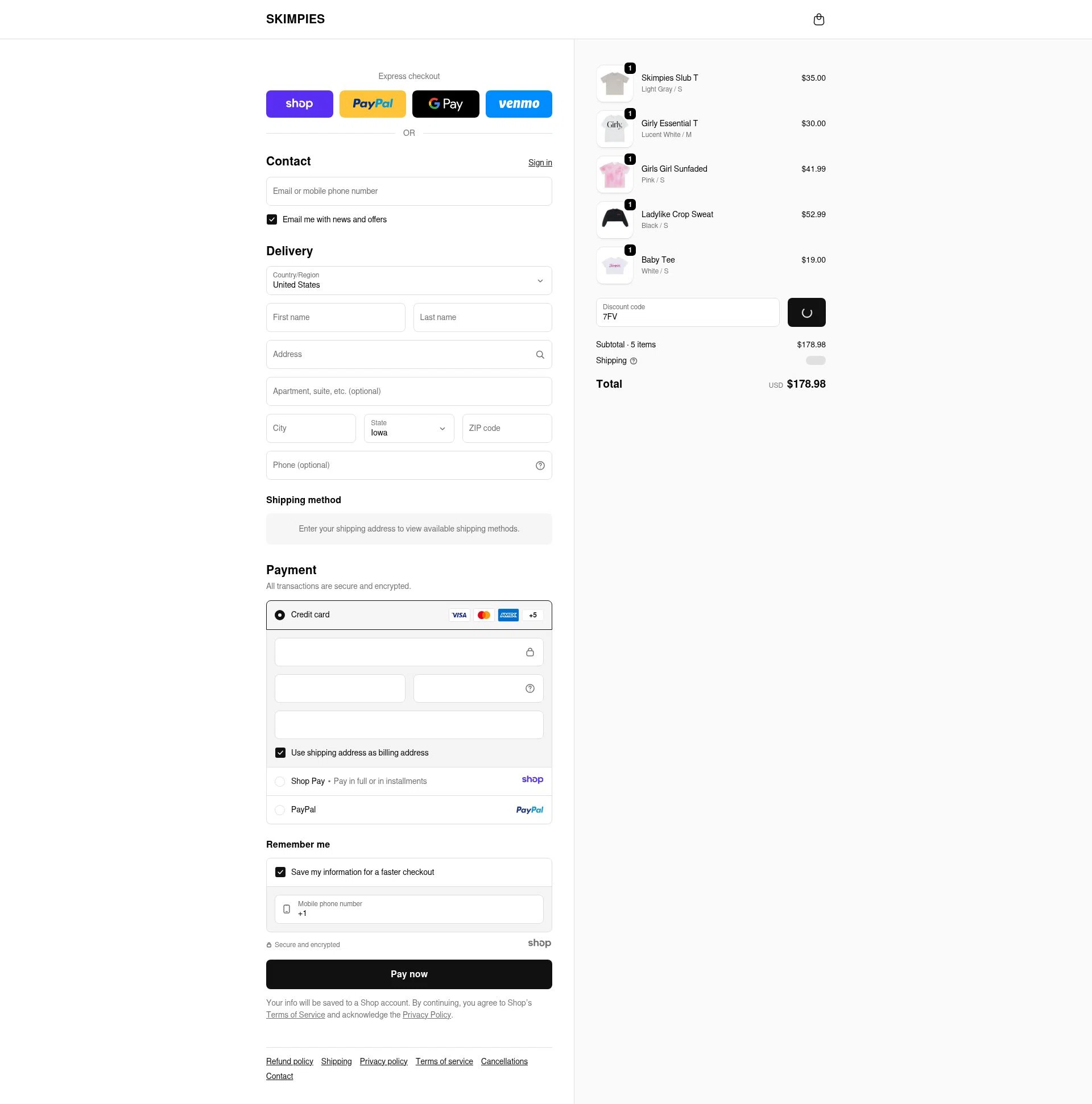 Skimpies checkout page showing Skimpies promo code box | Screenshot taken by SimplyCodes community member on Dec 28, 2025