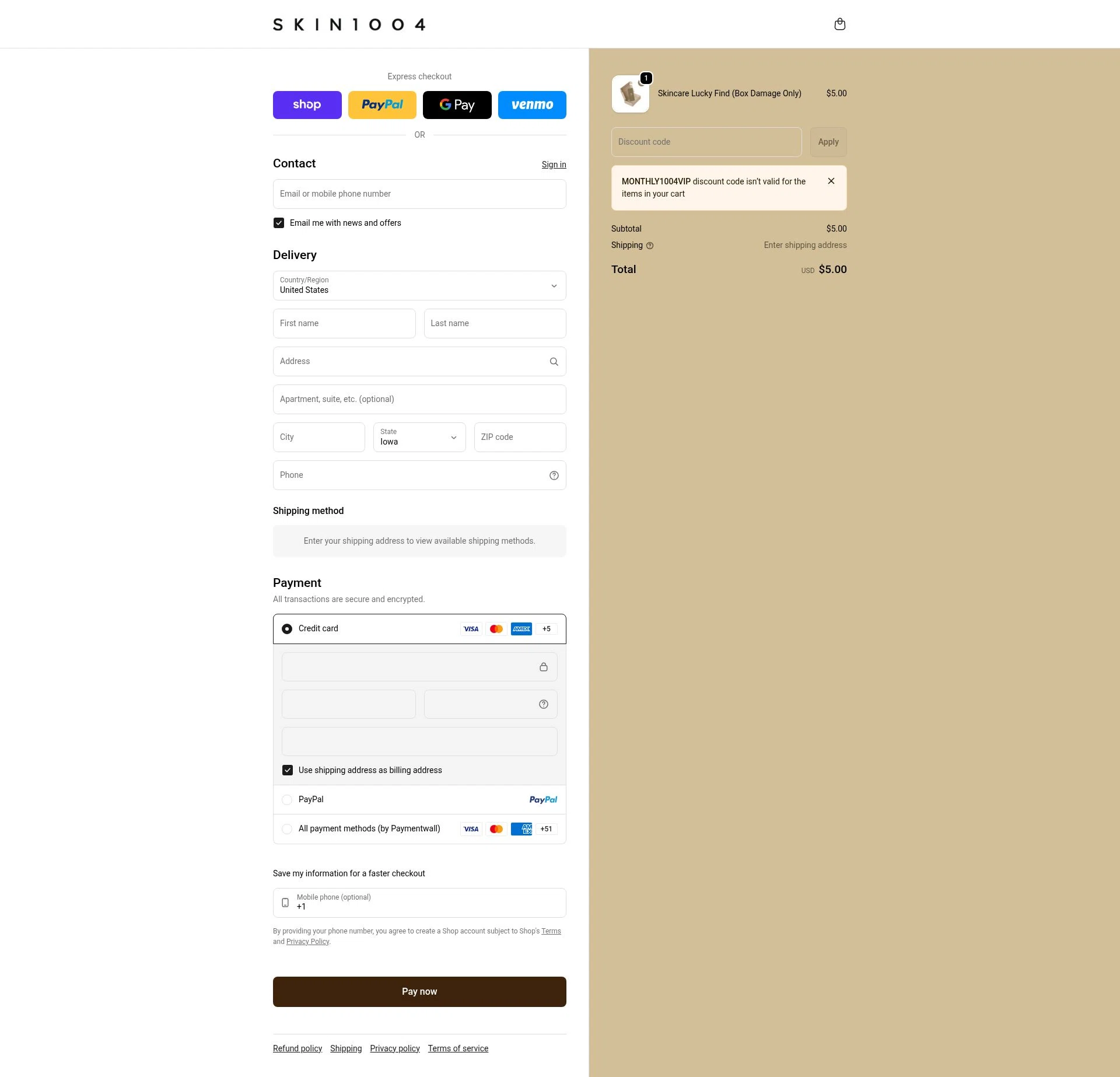 SKIN1004 checkout page showing SKIN1004 discount code box | Screenshot taken by SimplyCodes community member on Feb 20, 2026