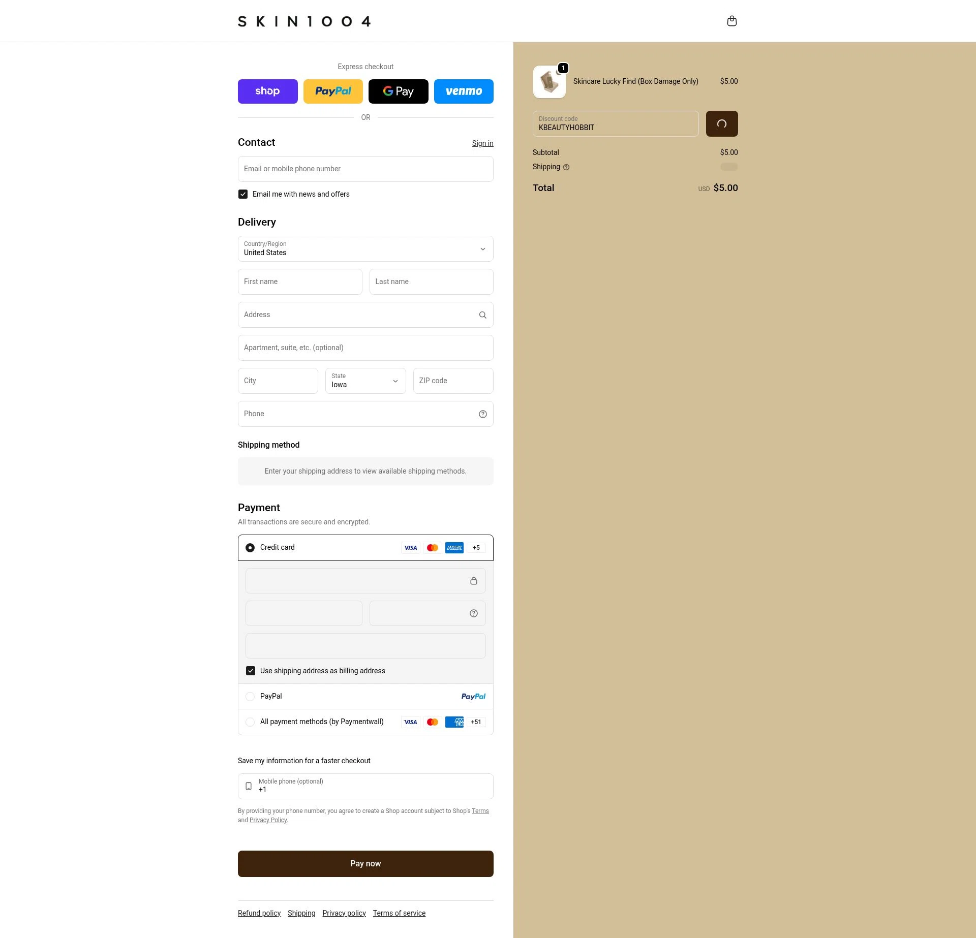 SKIN1004 checkout page showing SKIN1004 discount code box | Screenshot taken by SimplyCodes community member on Feb 20, 2026
