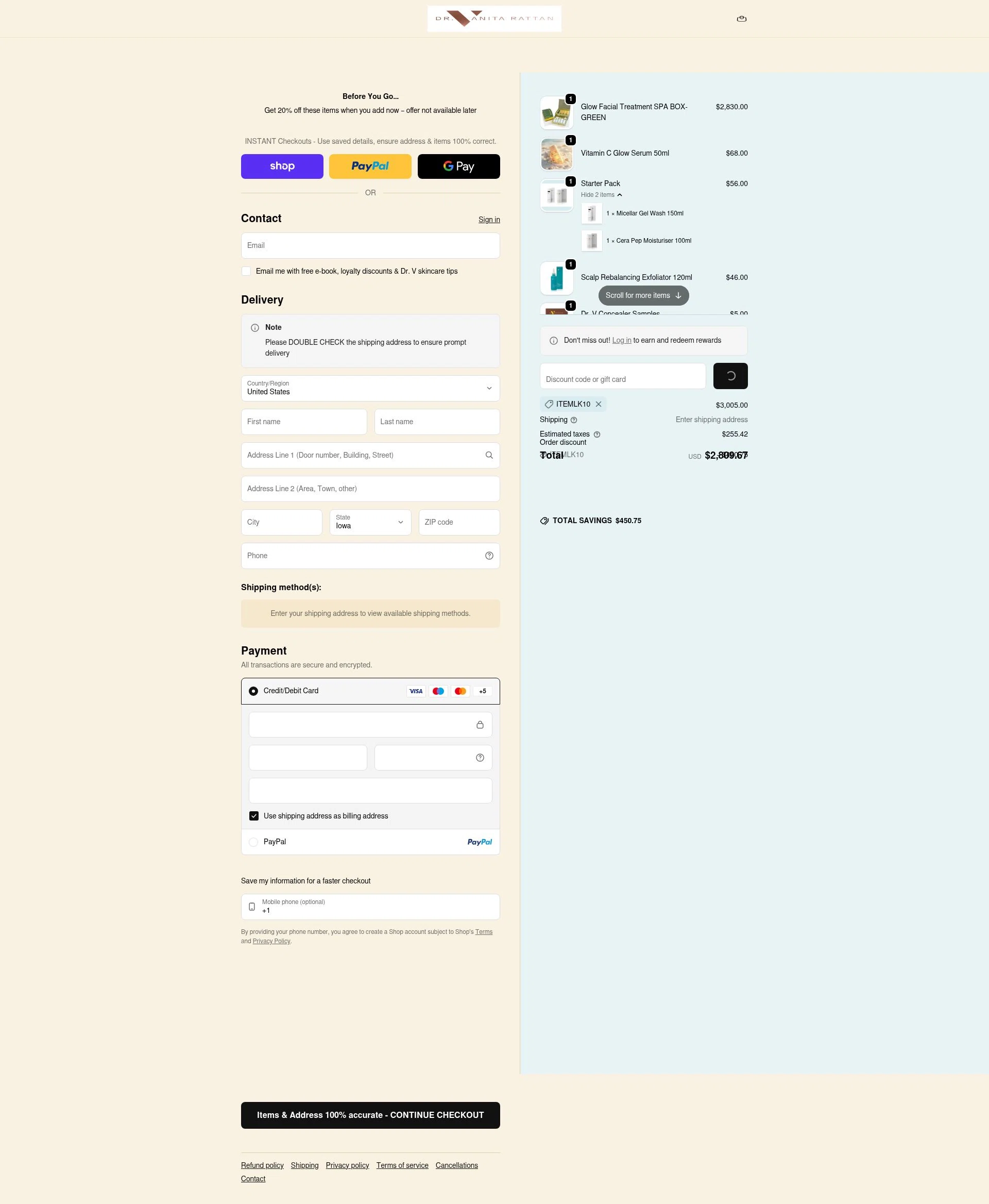 Skincare by Dr V checkout page showing Skincare by Dr V discount code box | Screenshot taken by SimplyCodes community member on Feb 13, 2026