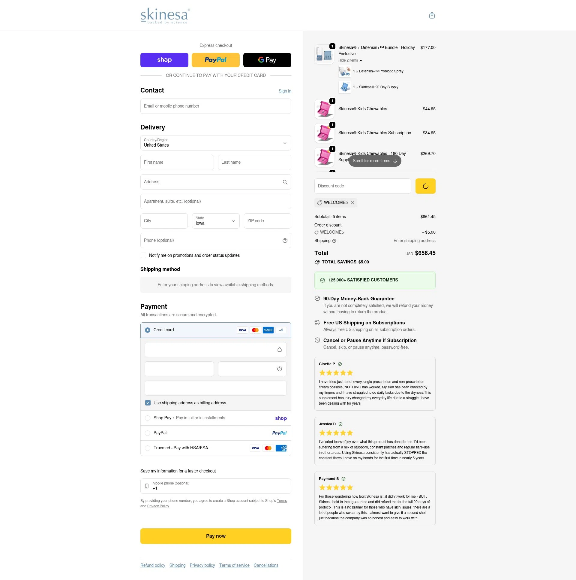 Skinesa checkout page showing Skinesa discount code box | Screenshot taken by SimplyCodes community member on Feb 19, 2026