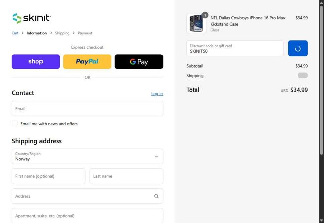 SkinIt checkout page showing SkinIt promo code box | Screenshot taken by SimplyCodes community member on Sep 3, 2025
