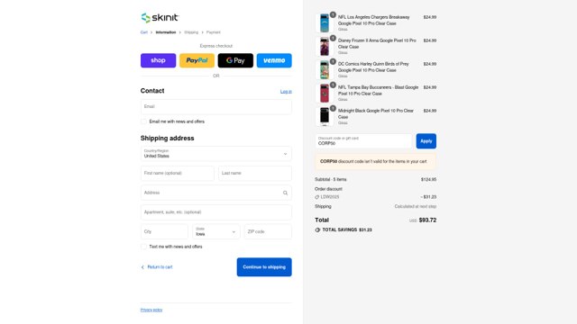 SkinIt checkout page showing SkinIt promo code box | Screenshot taken by SimplyCodes community member on Sep 2, 2025