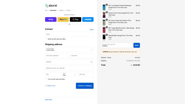 SkinIt checkout page showing SkinIt promo code box | Screenshot taken by SimplyCodes community member on Aug 28, 2025
