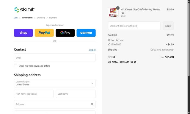 SkinIt checkout page showing SkinIt promo code box | Screenshot taken by SimplyCodes community member on Aug 31, 2025