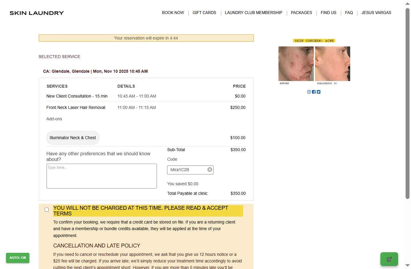 Skin Laundry checkout page showing Skin Laundry promo code box | Screenshot taken by SimplyCodes community member on Nov 9, 2025