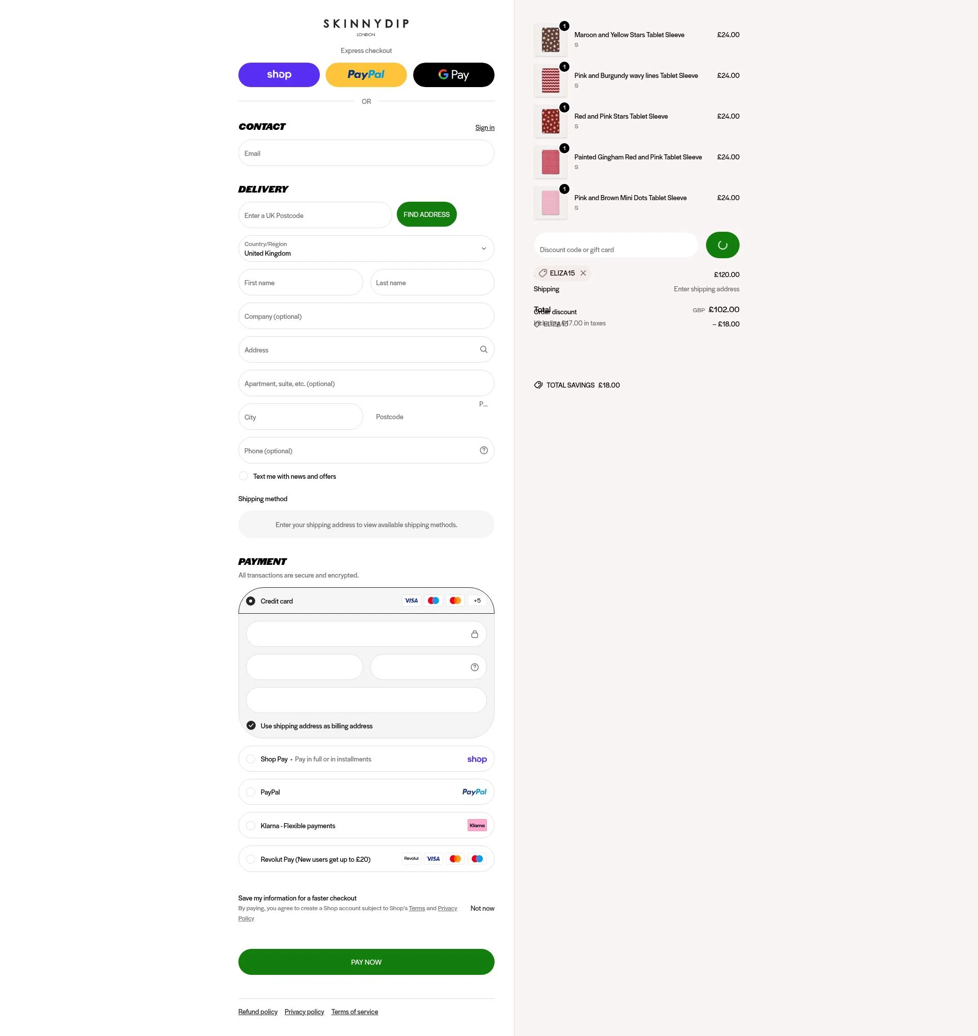 Skinnydip London checkout page showing Skinnydip London discount code box | Screenshot taken by SimplyCodes community member on Feb 17, 2026
