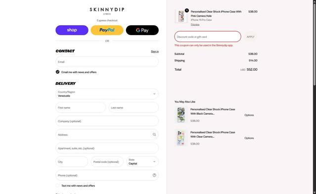 Skinnydip London checkout page showing Skinnydip London discount code box | Screenshot taken by SimplyCodes community member on Sep 28, 2025