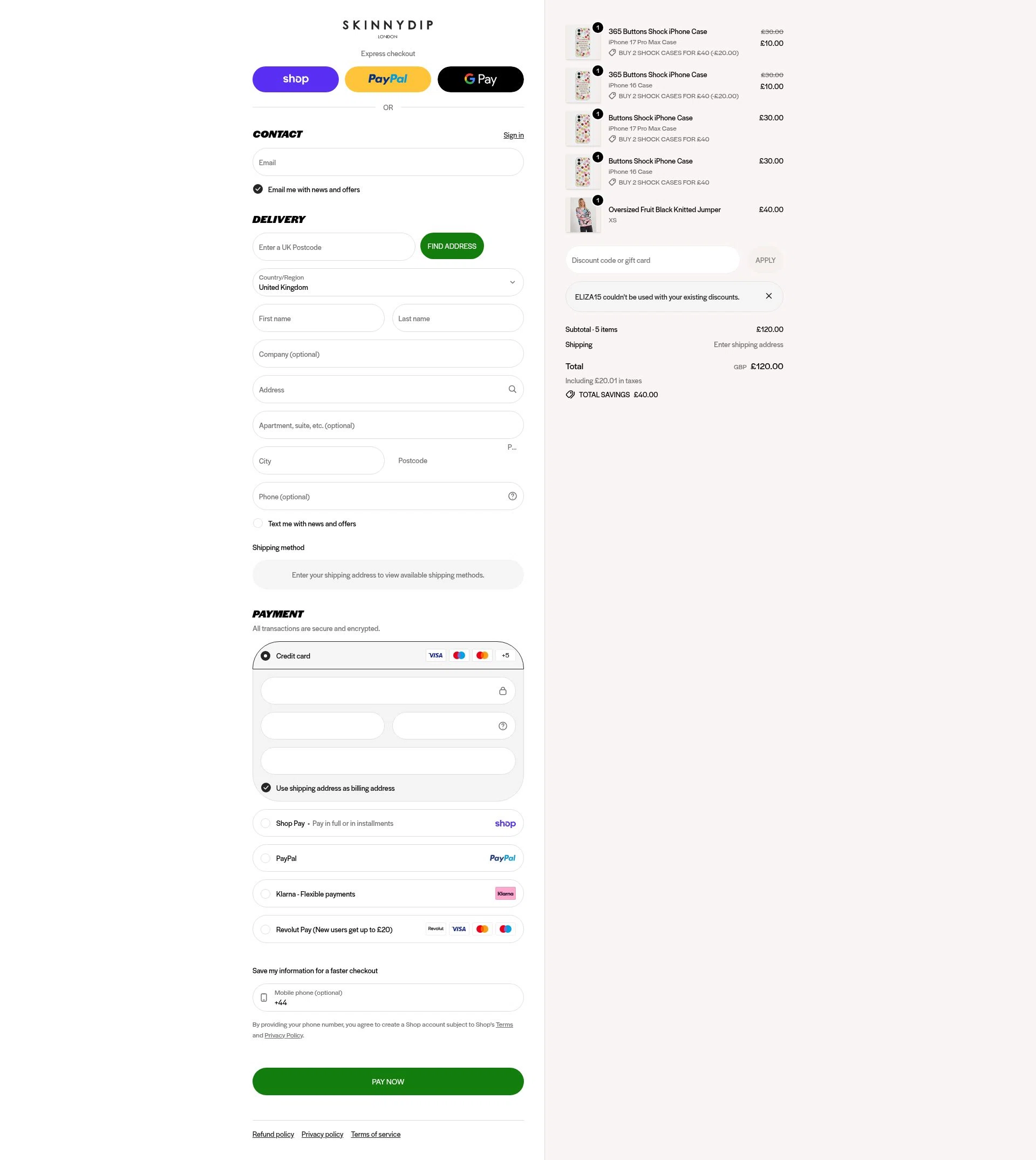 Skinnydip London checkout page showing Skinnydip London discount code box | Screenshot taken by SimplyCodes community member on Jan 31, 2026