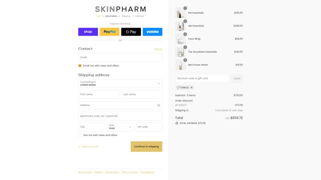 Skin Pharm checkout page showing Skin Pharm discount code box | Screenshot taken by SimplyCodes community member on Sep 12, 2025