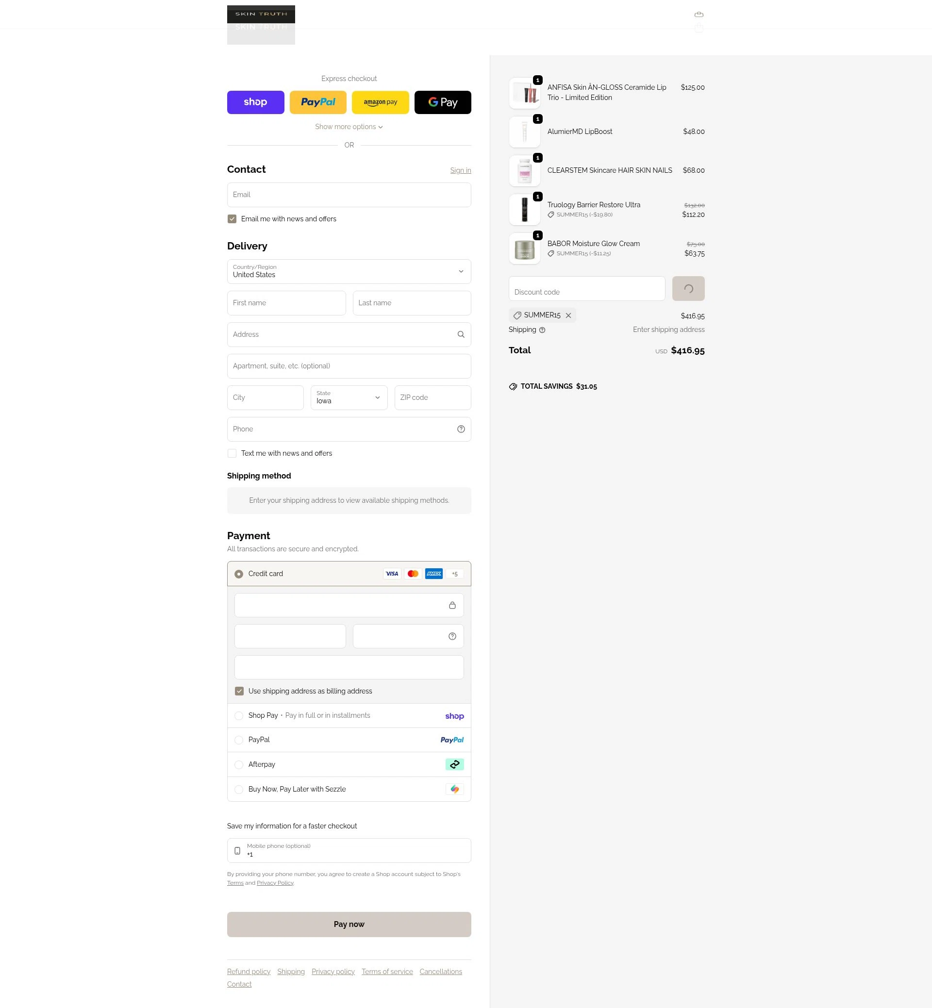 Skin Truth checkout page showing Skin Truth coupon code box | Screenshot taken by SimplyCodes community member on Feb 14, 2026