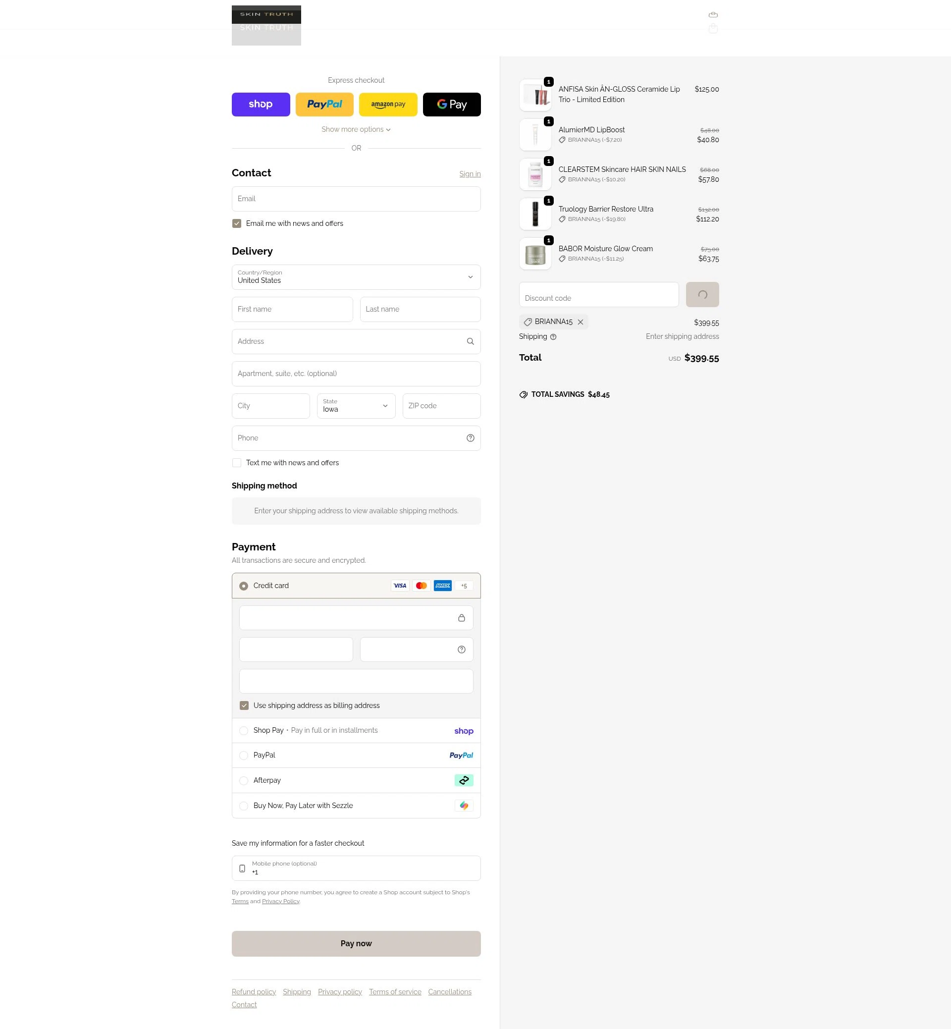 Skin Truth checkout page showing Skin Truth coupon code box | Screenshot taken by SimplyCodes community member on Feb 14, 2026