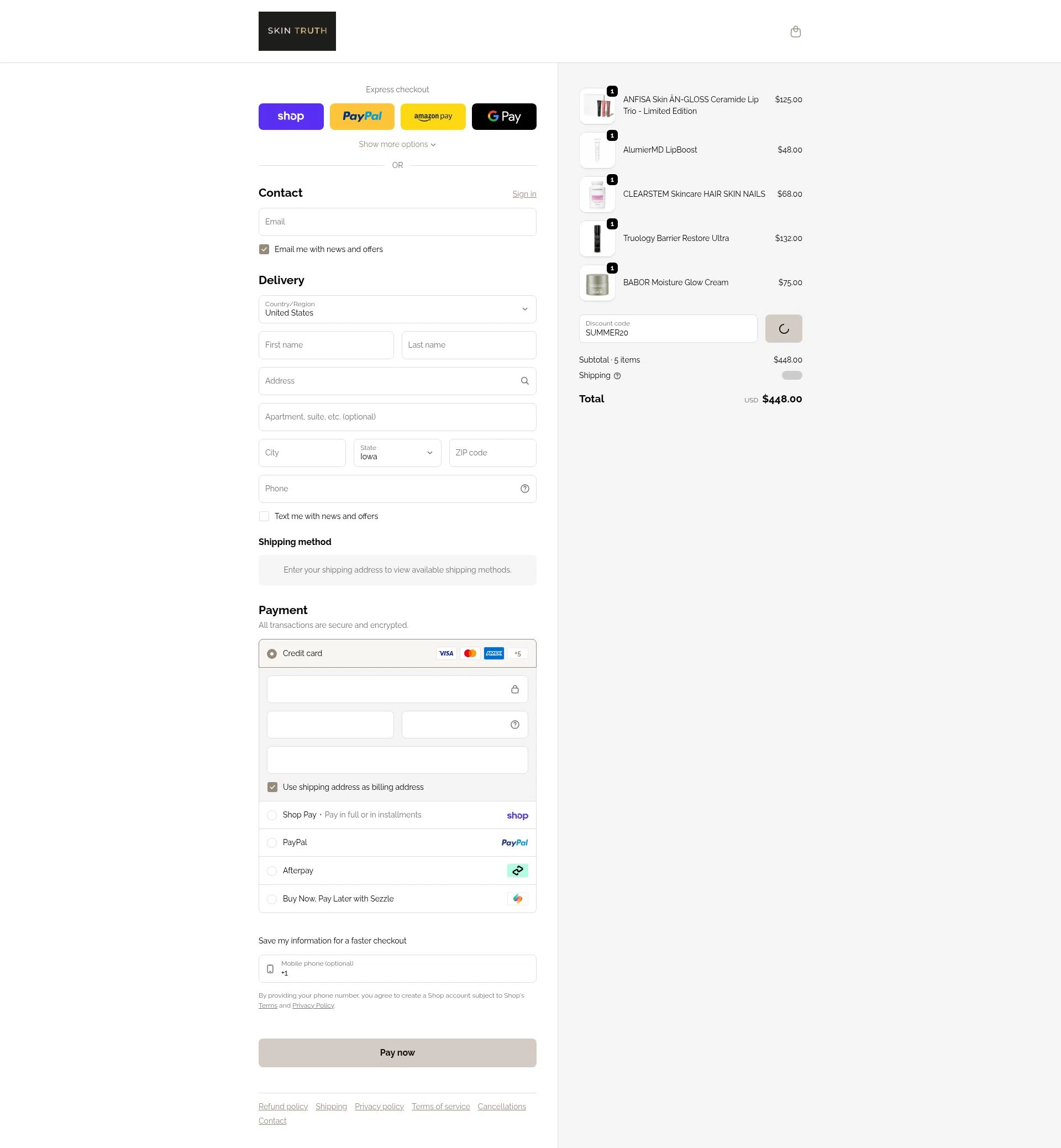 Skin Truth checkout page showing Skin Truth coupon code box | Screenshot taken by SimplyCodes community member on Feb 14, 2026