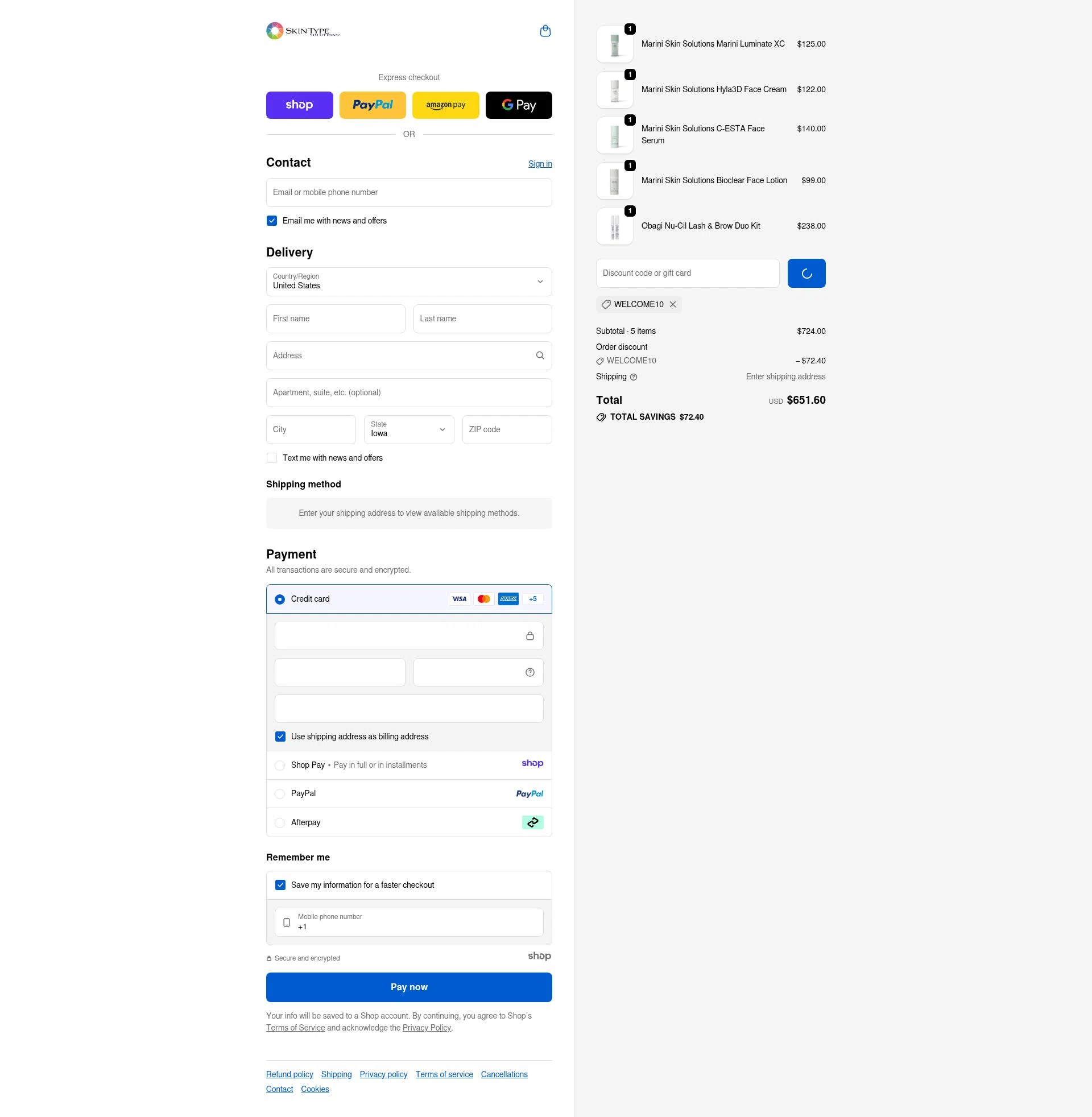 Skin Type Solutions checkout page showing Skin Type Solutions coupon code box | Screenshot taken by SimplyCodes community member on Dec 28, 2025