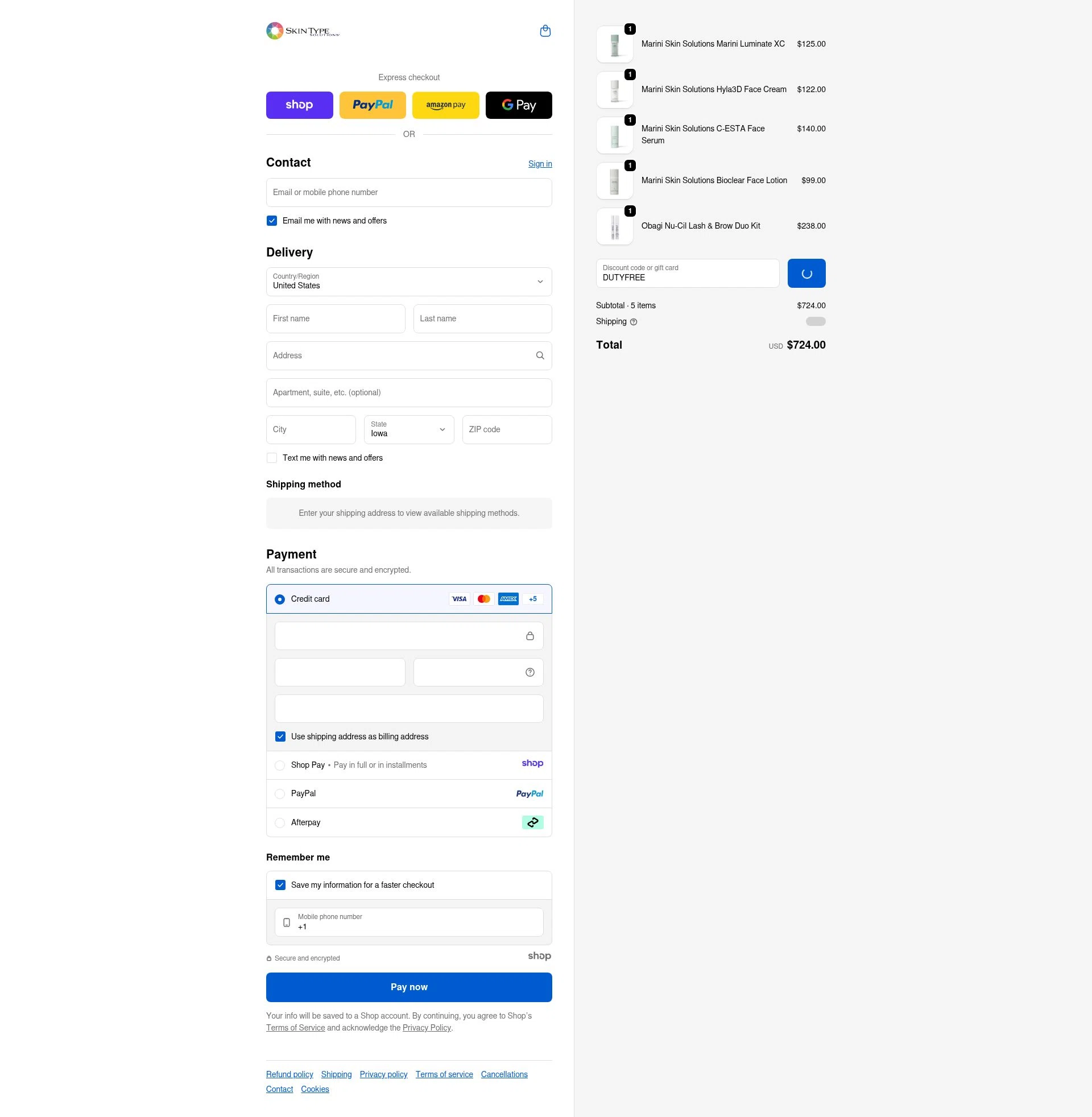 Skin Type Solutions checkout page showing Skin Type Solutions coupon code box | Screenshot taken by SimplyCodes community member on Dec 28, 2025