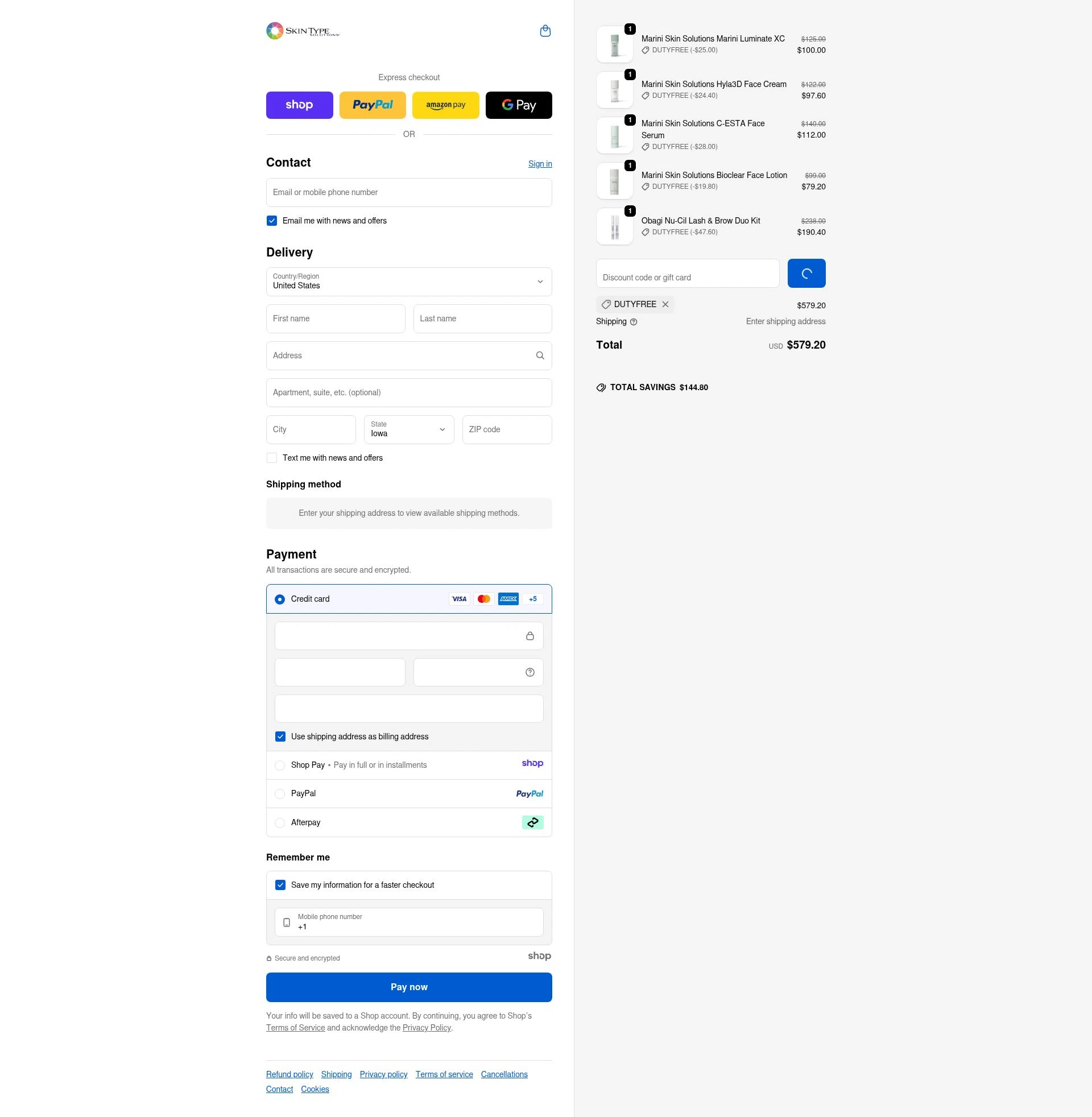 Skin Type Solutions checkout page showing Skin Type Solutions coupon code box | Screenshot taken by SimplyCodes community member on Dec 24, 2025