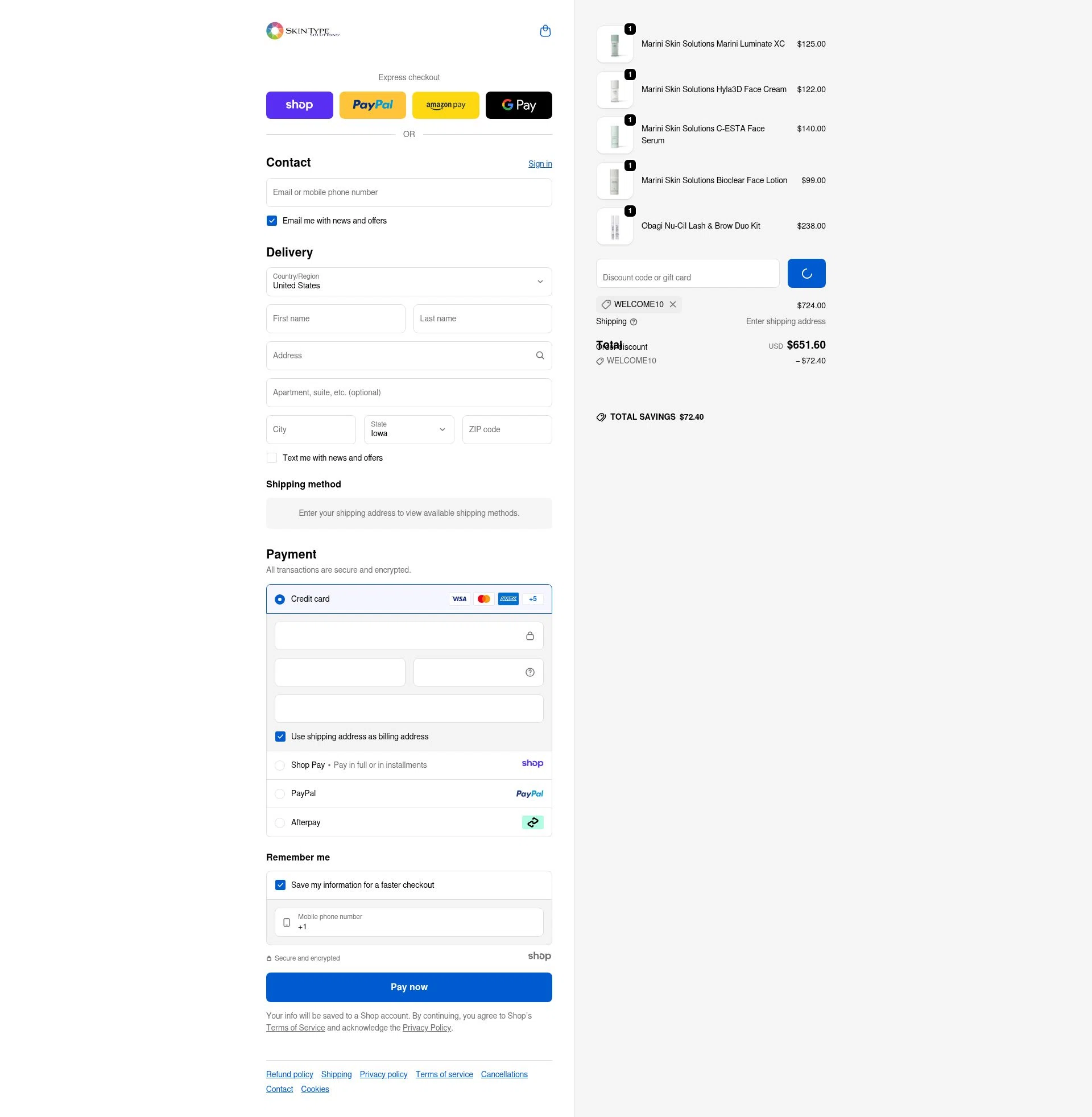 Skin Type Solutions checkout page showing Skin Type Solutions coupon code box | Screenshot taken by SimplyCodes community member on Dec 24, 2025