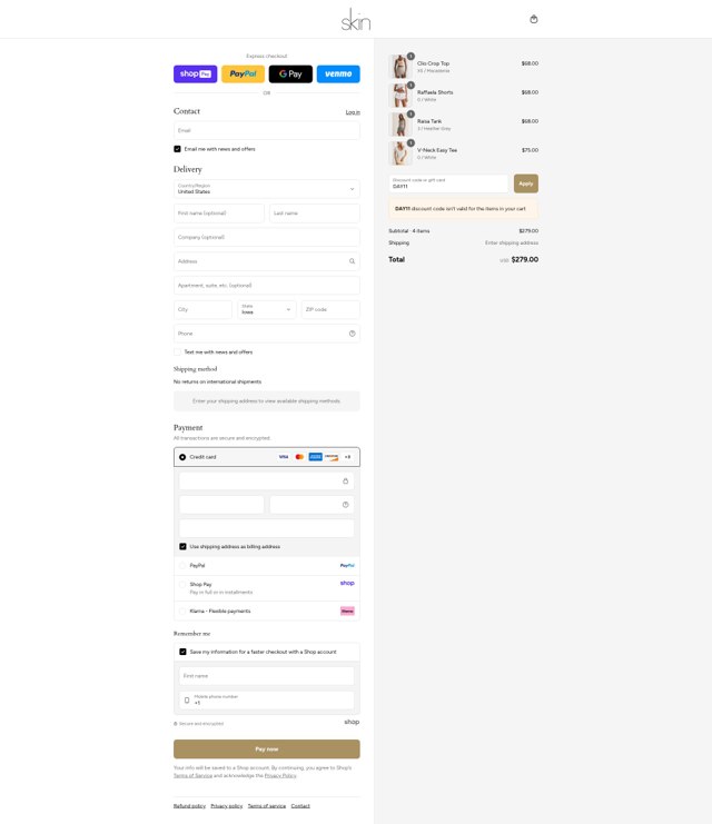 Skin checkout page showing Skin promo code box | Screenshot taken by SimplyCodes community member on Aug 20, 2025