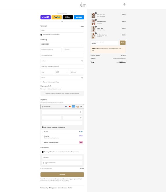Skin checkout page showing Skin promo code box | Screenshot taken by SimplyCodes community member on Aug 20, 2025
