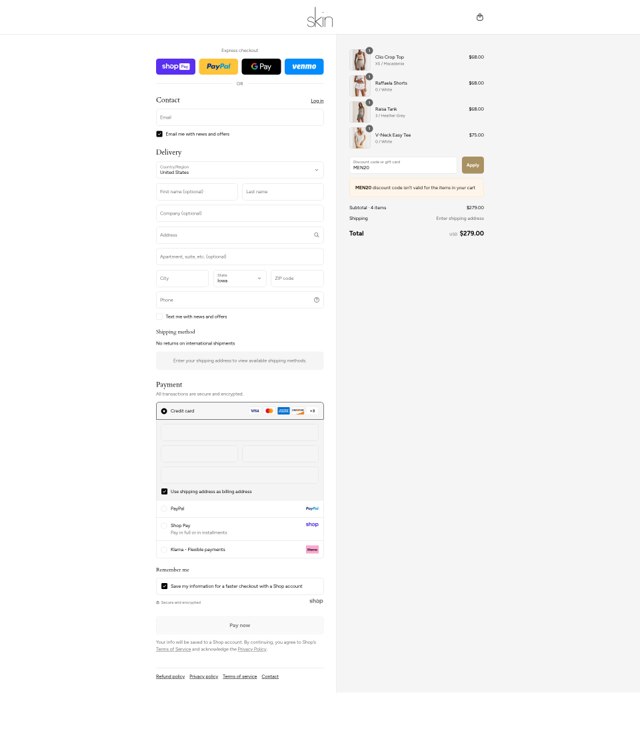 Skin checkout page showing Skin promo code box | Screenshot taken by SimplyCodes community member on Aug 20, 2025