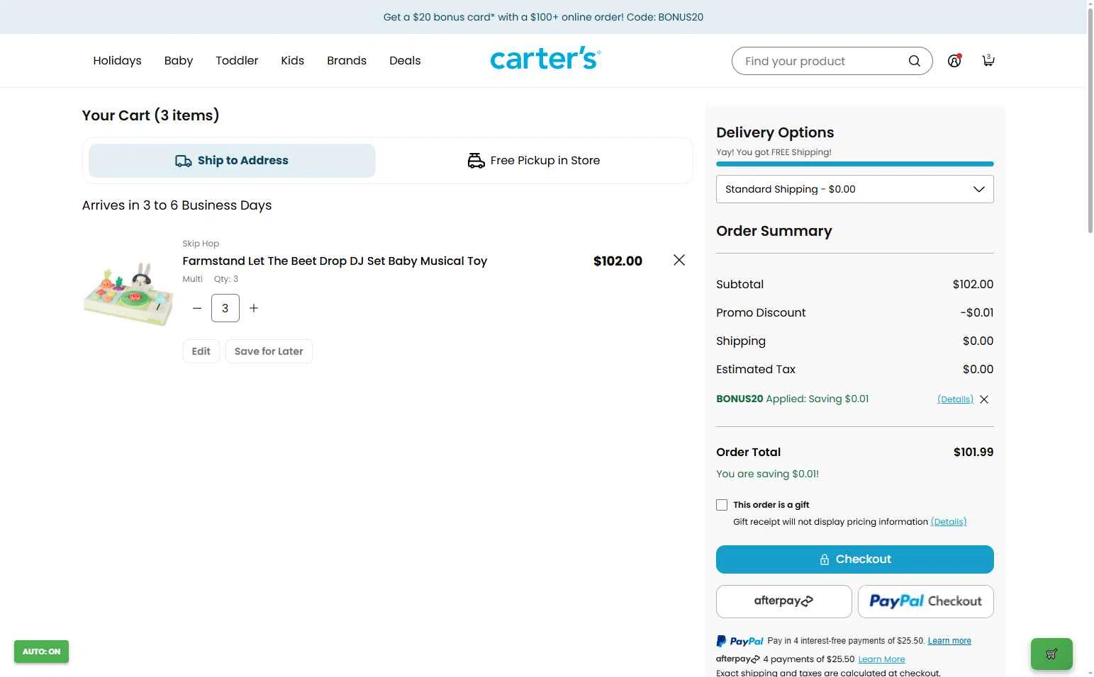 Skip Hop checkout page showing Skip Hop promo code box | Screenshot taken by SimplyCodes community member on Nov 18, 2025
