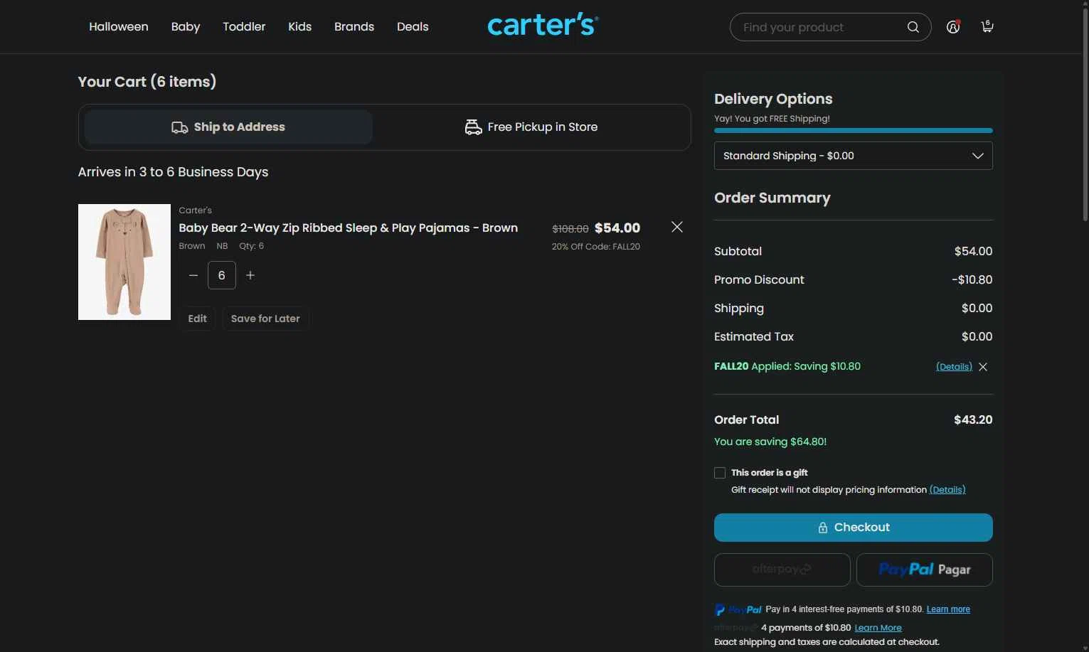 Skip Hop checkout page showing Skip Hop promo code box | Screenshot taken by SimplyCodes community member on Oct 6, 2025