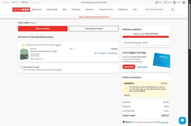 Skip Hop checkout page showing Skip Hop promo code box | Screenshot taken by SimplyCodes community member on Jun 11, 2025